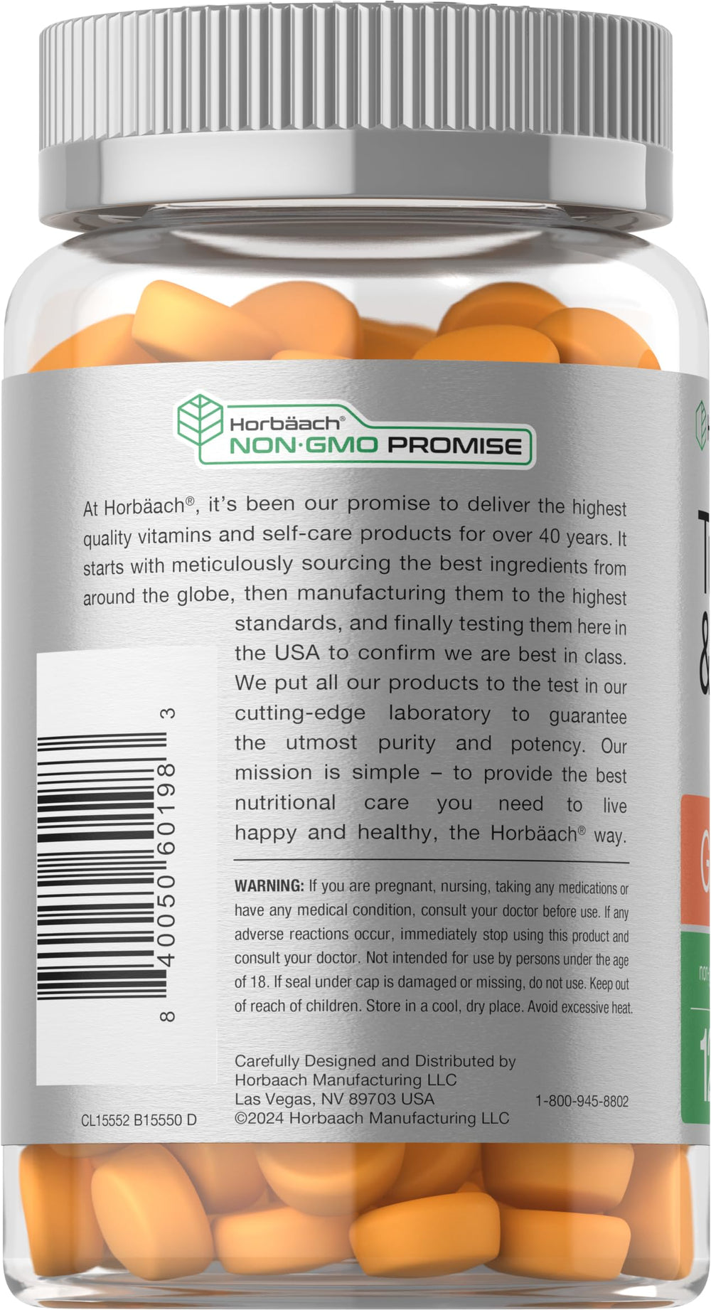 Horbäach packaging front highlights vegan non-GMO formula.