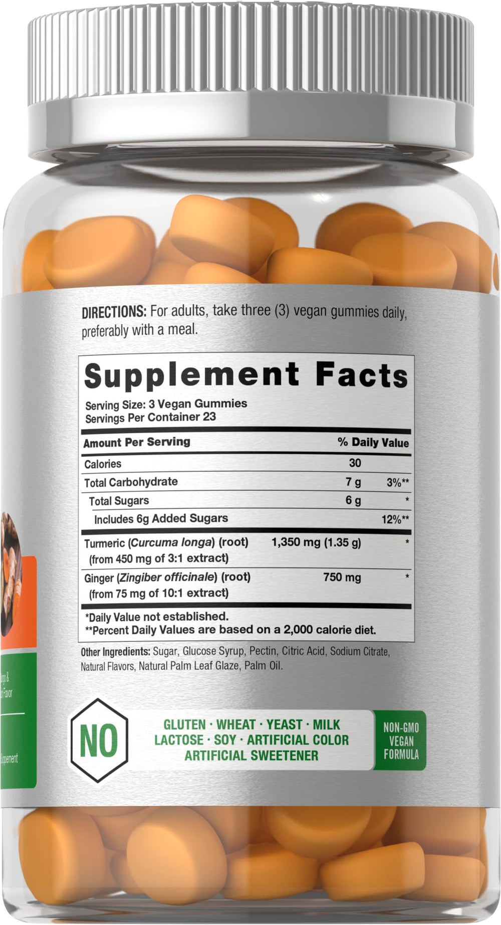 Horbäach turmeric gummies close-up highlighting chewy texture and bright color.