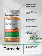 Horbäach turmeric gummies flavor shot with mango and peach aroma.