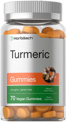 Horbäach Turmeric Gummies bottle with mango-peach flavor for easy daily use.