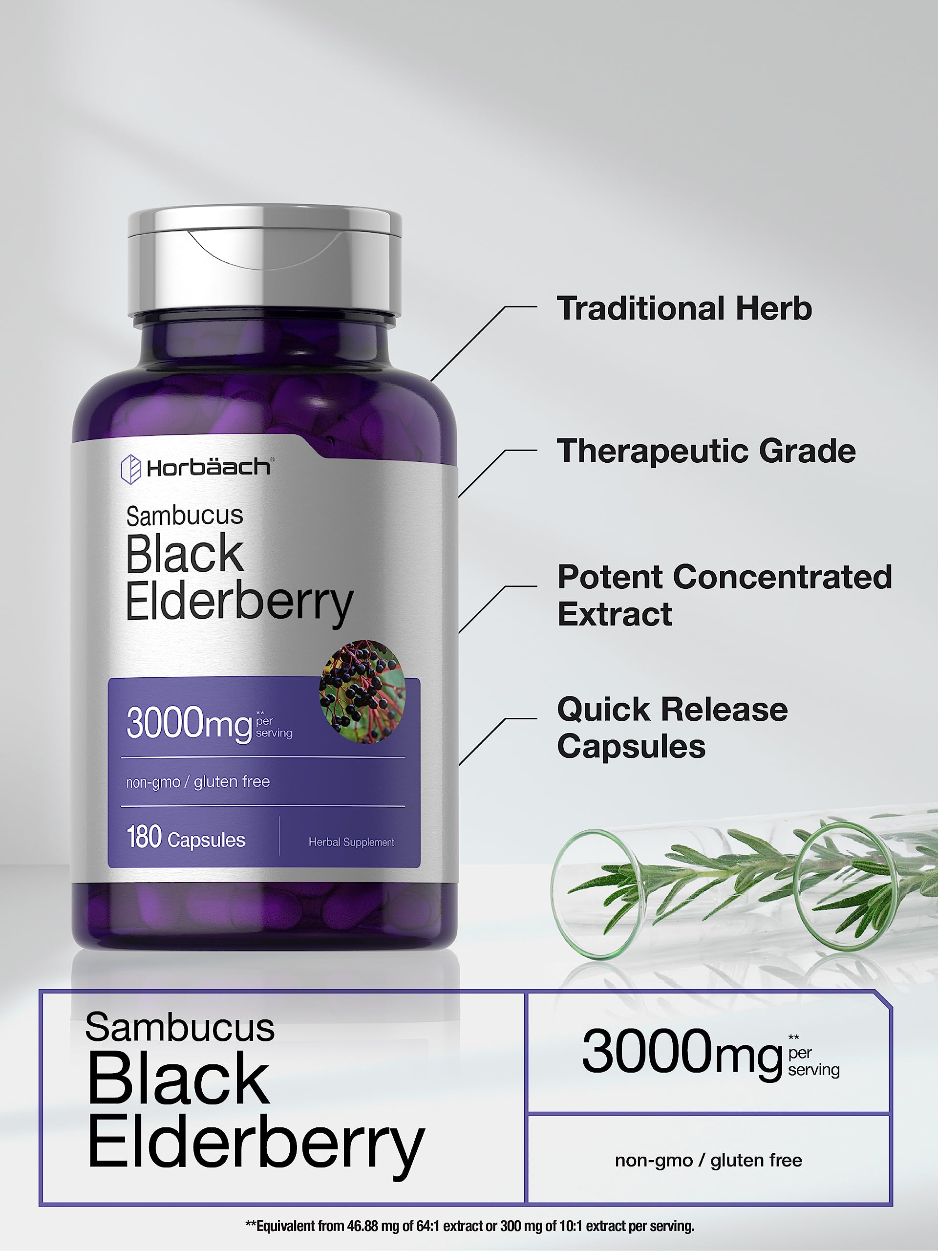 Horbäach two-pack elderberry capsules on display for household use