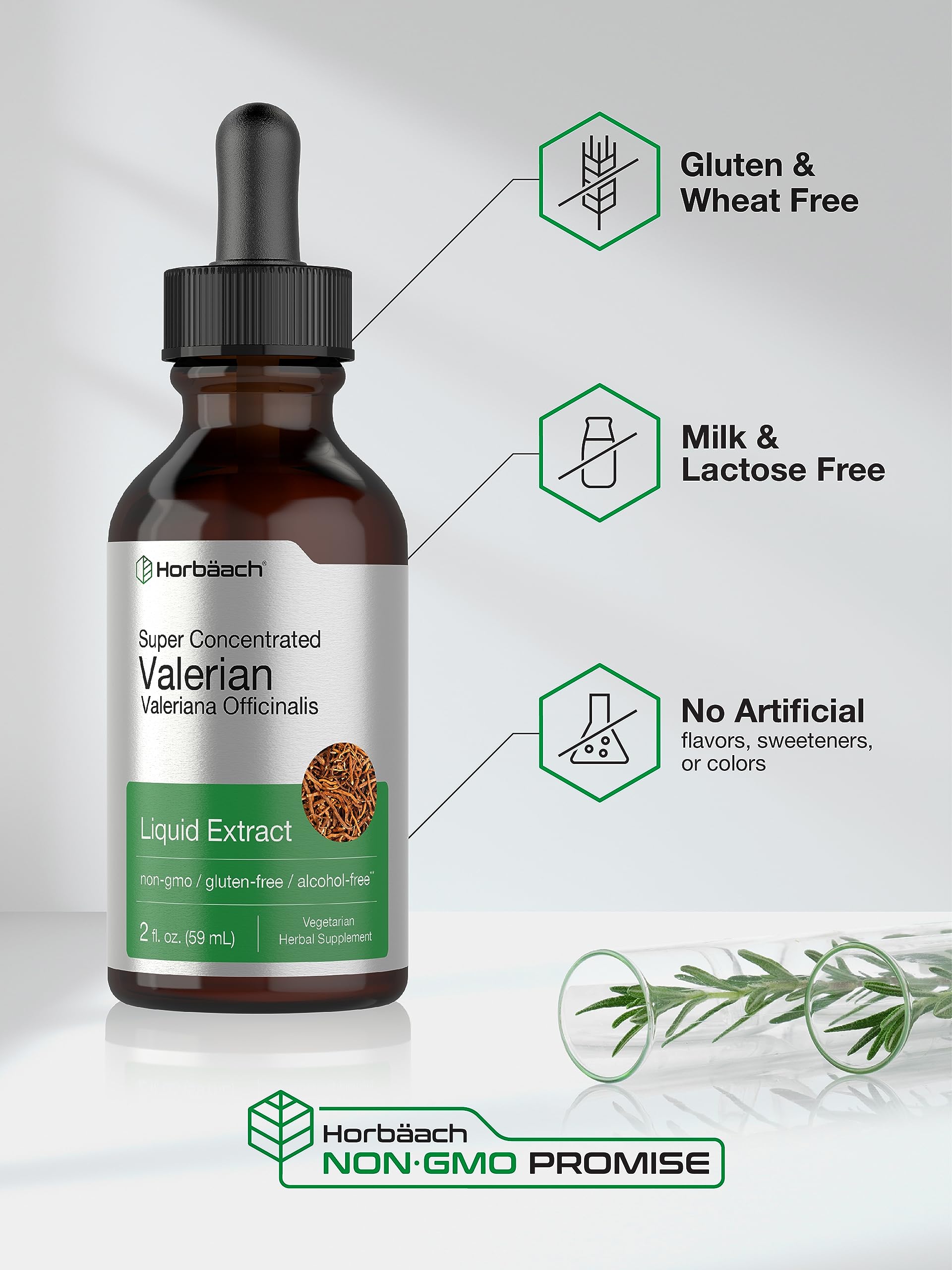 Horbaach Valerian Root Drops label shows alcohol-free formula.