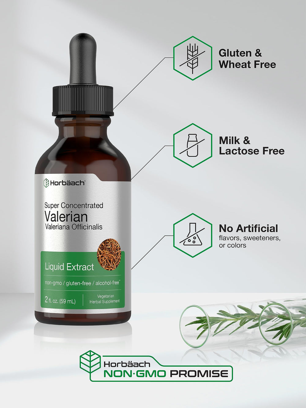 Horbaach Valerian Root Drops label shows alcohol-free formula.