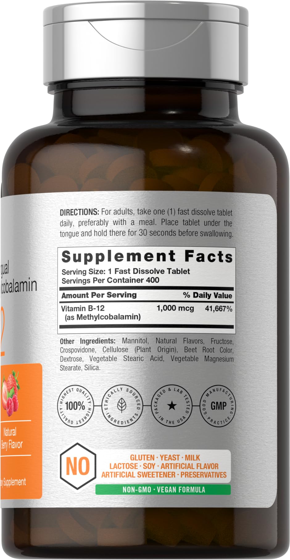 Horbaach Vitamin B12 fast-dissolve tablets ready for daily use.