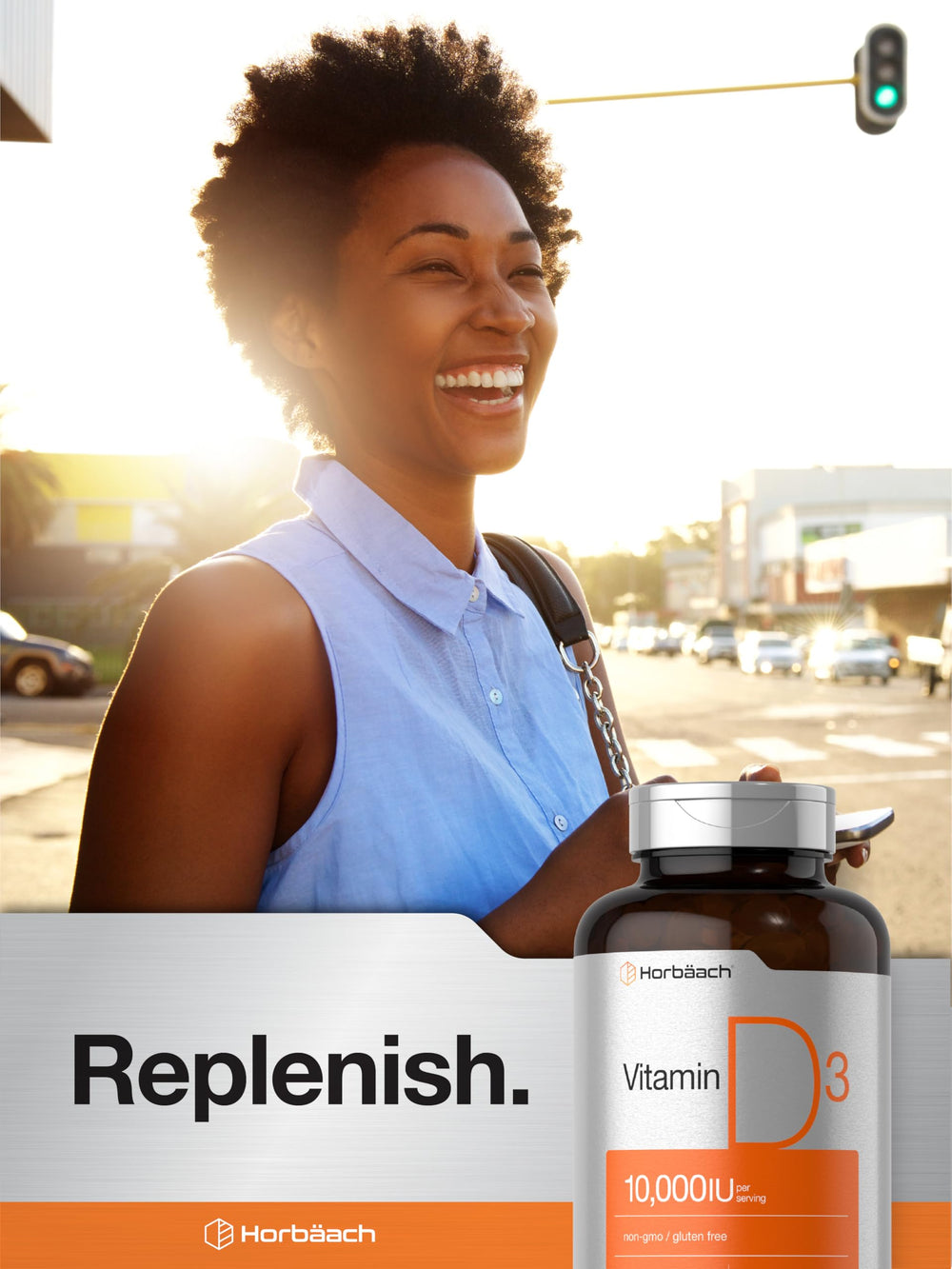 Horbäach Vitamin D3 value-size bottle emphasizing high potency.