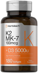 Horbäach Vitamin D3 K2 softgel bottle for daily wellness support.