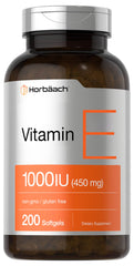 Horbāach Vitamin E 1000 IU softgel bottle promotes daily wellness with antioxidant support.