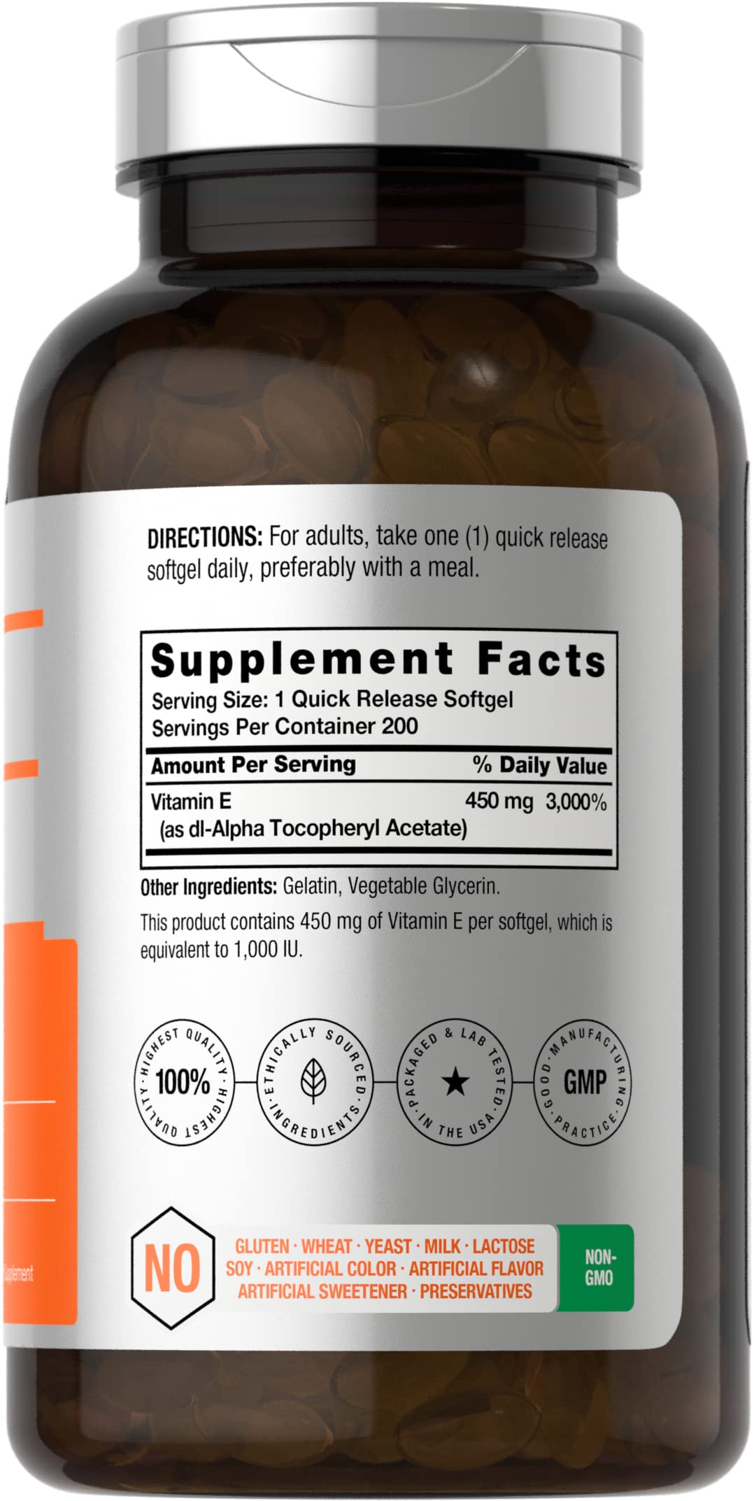 Horbāach Vitamin E 1000 IU softgel pour enables consistent daily dosing.