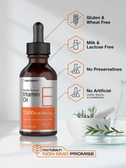 Horbäach Vitamin E Oil box communicates 13,800 IU potency and purity