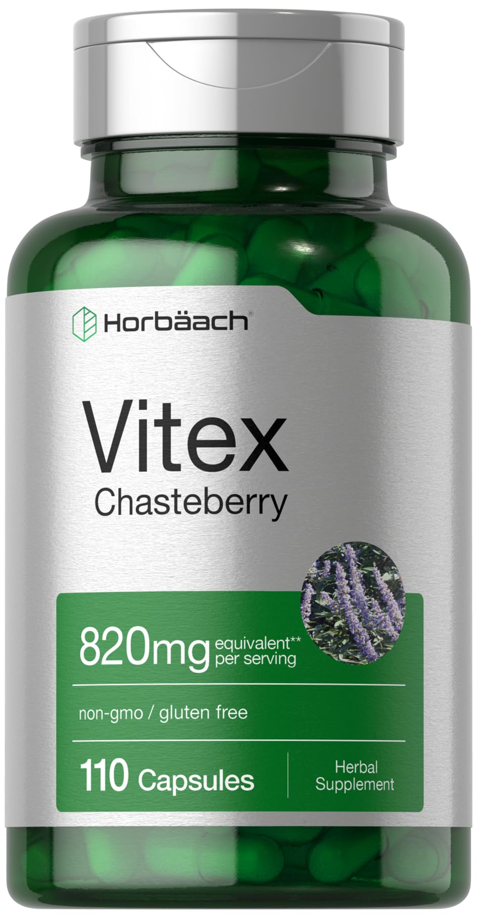 Horbäach Vitex Berry 820mg capsule close-up for daily wellness