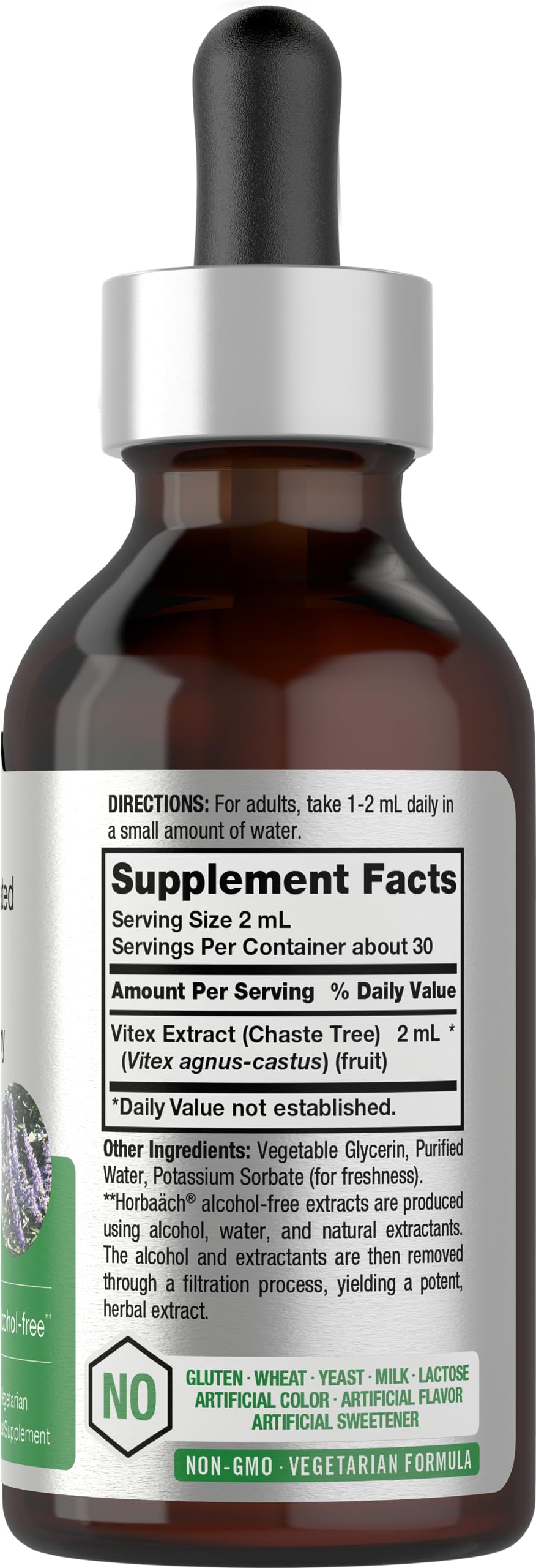 Horbäach Vitex label close-up with alcohol-free formula notes