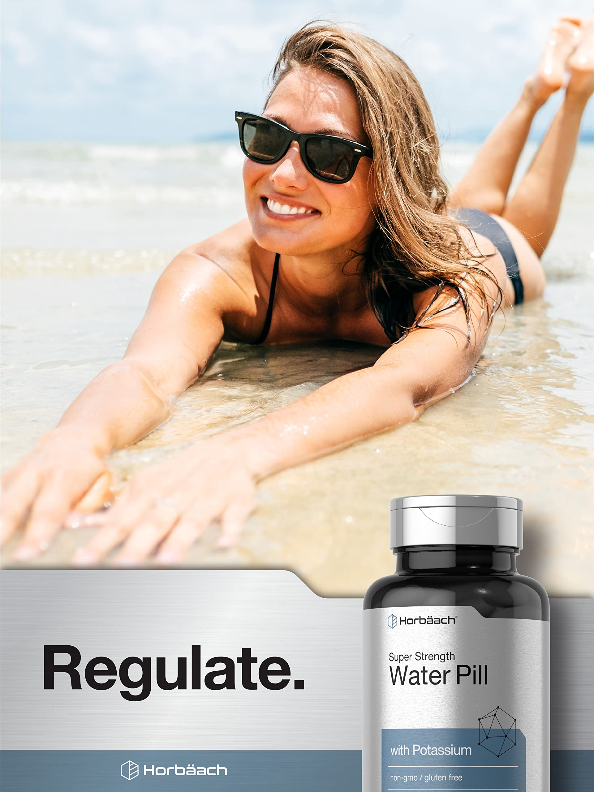 Horbaach Water Pills close-up shows tablet design for easy swallowing
