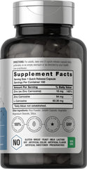 Horbäach Zinc Carnosine capsules close-up showing 84 mg per capsule