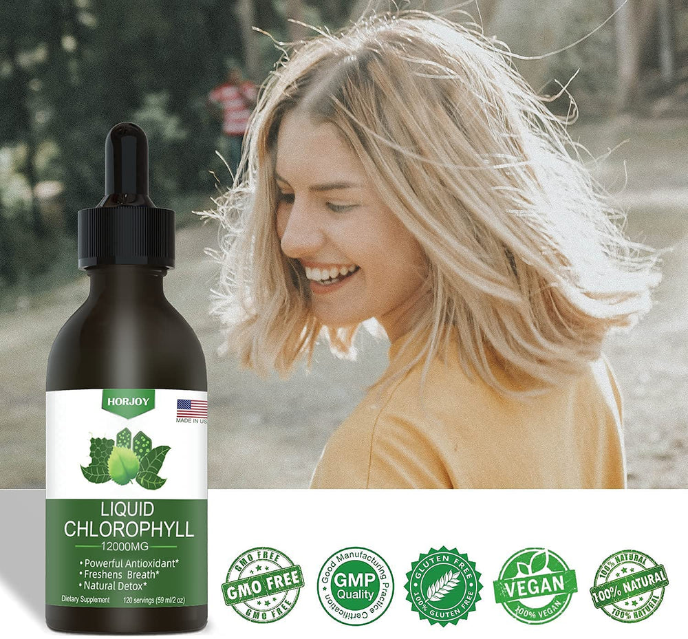 Horjoy Chlorophyll Liquid Drops with mint flavor for refreshing daily use.
