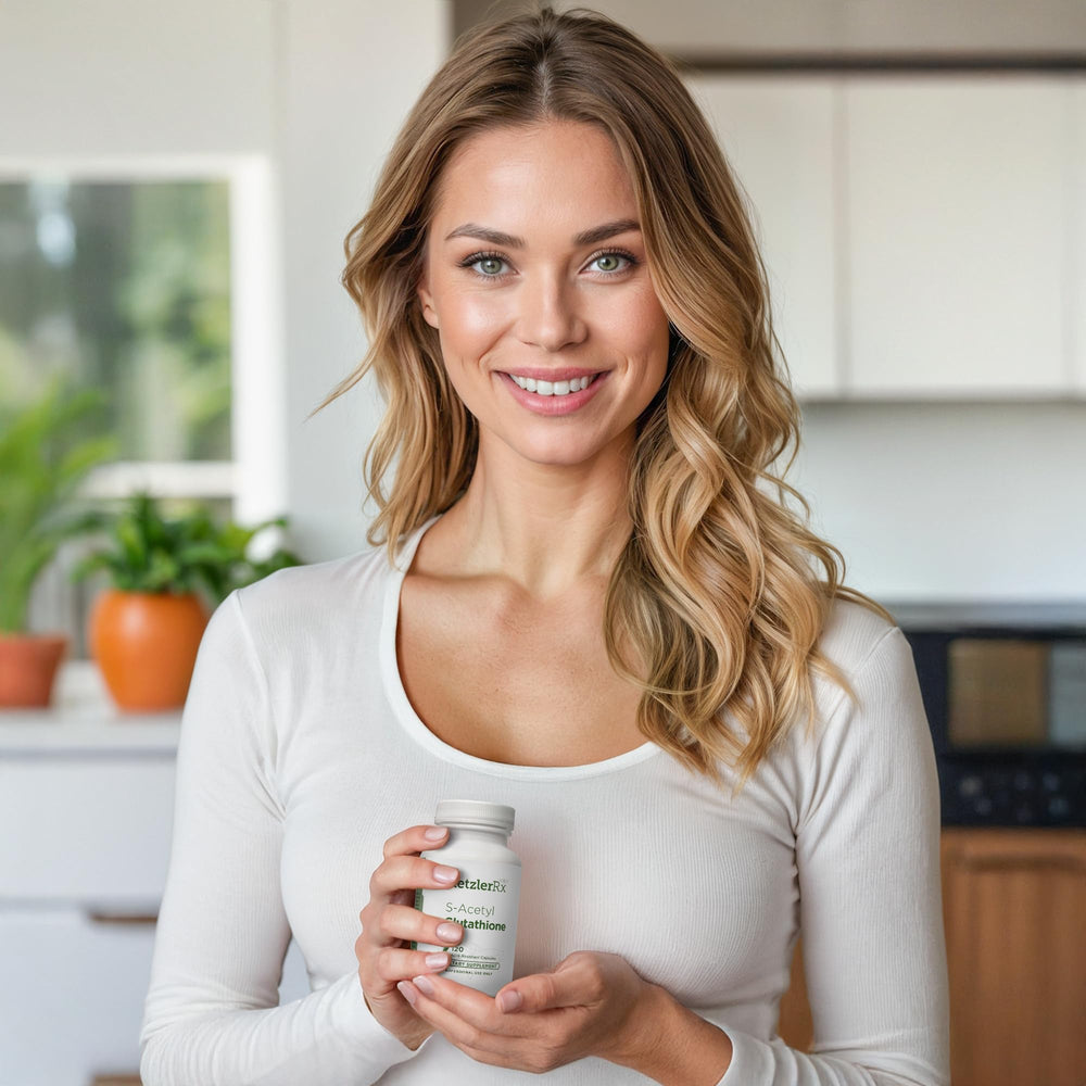 Capsule surface detail highlights premium, soy-free formulation.