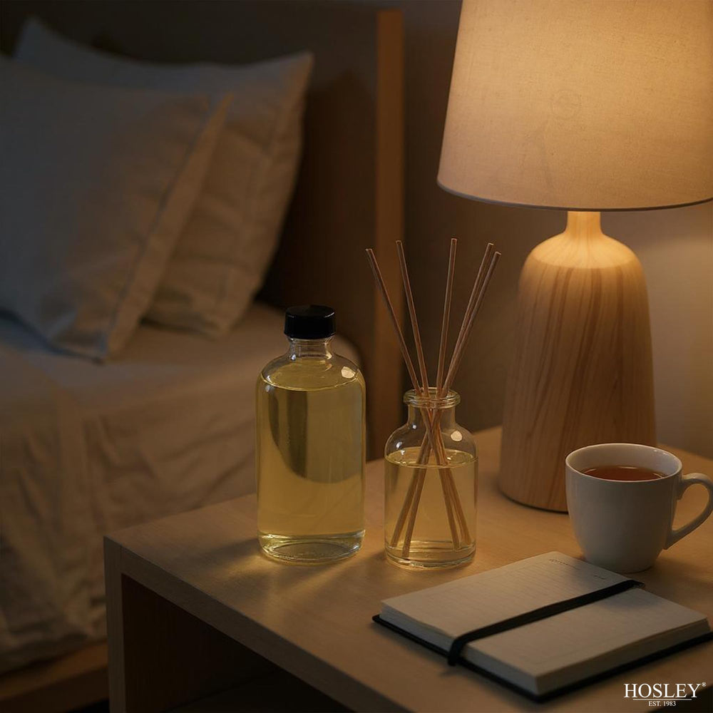 Hosley diffuser in hallway spreads subtle fragrance throughout the home.