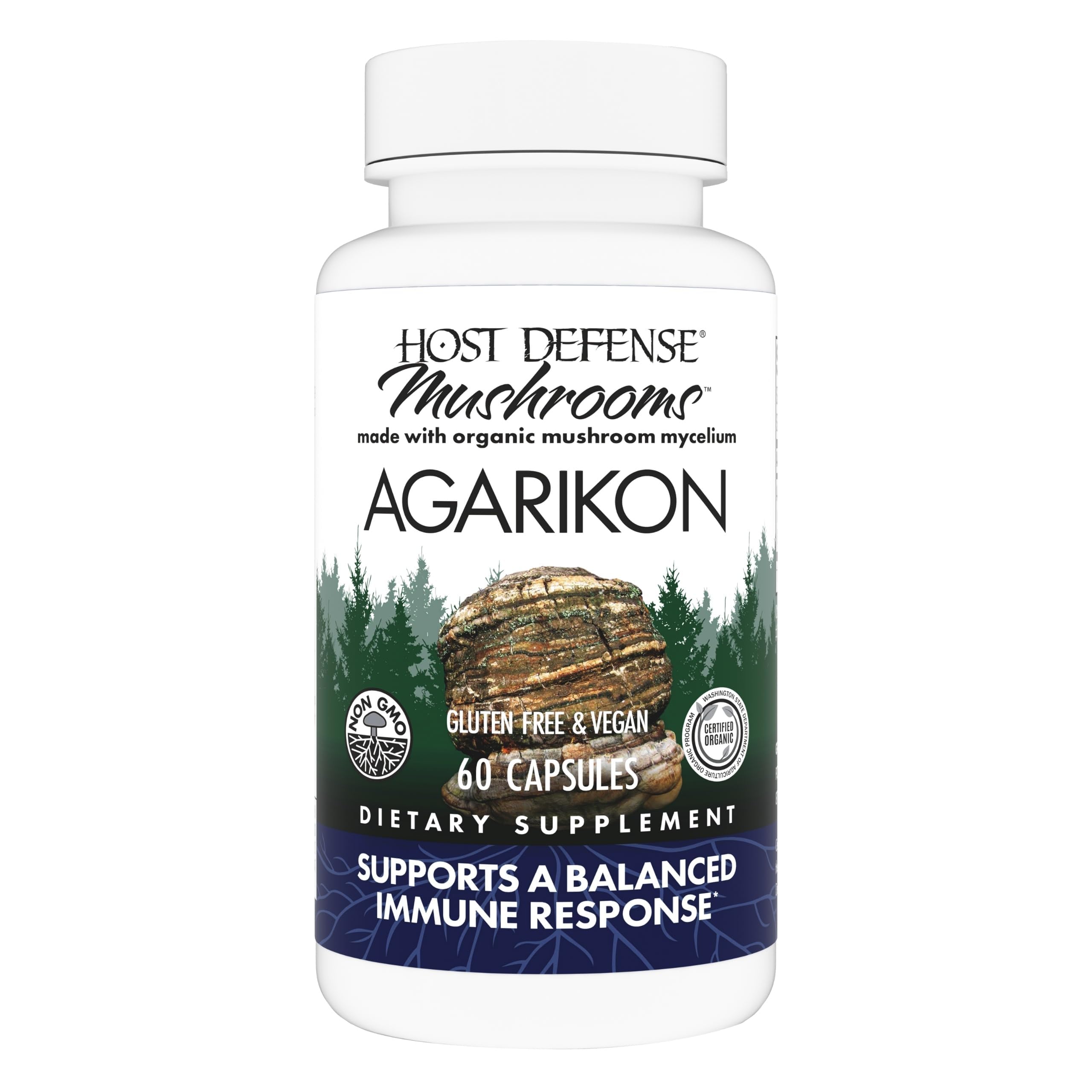 Host Defense Agarikon capsules bottle front for immune support on the go