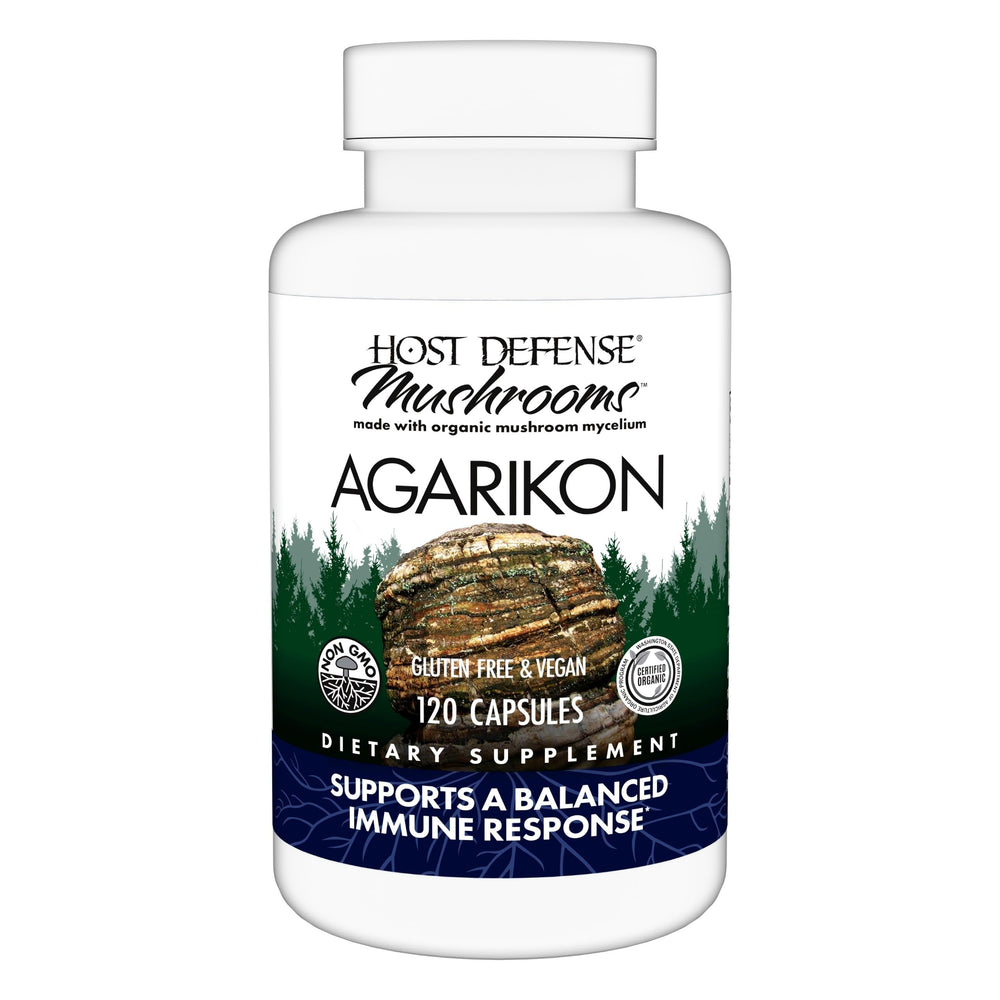 Host Defense Agarikon Capsules bottle label highlighting daily immune support