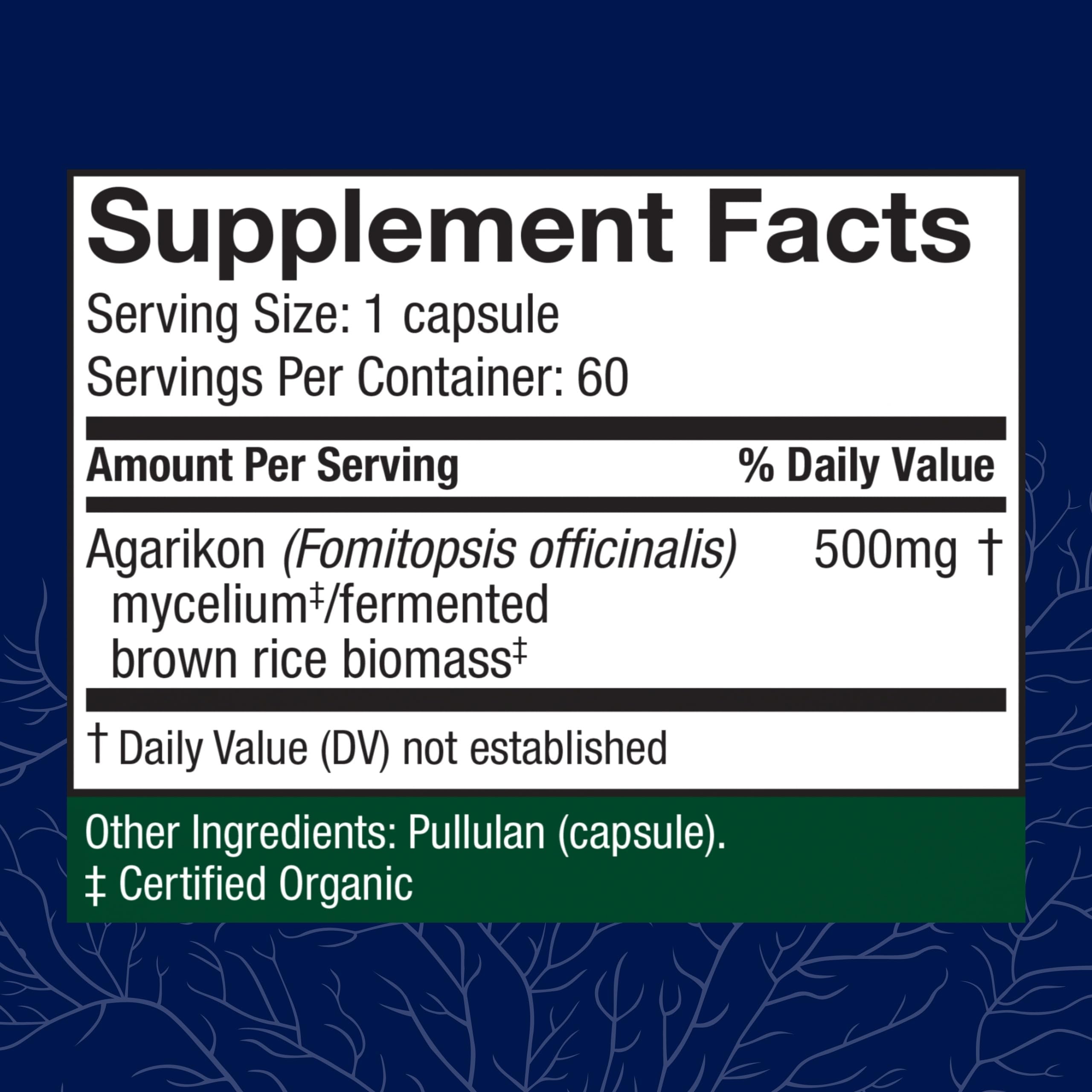 Host Defense Agarikon capsules bottle side view showing compact daily supplement