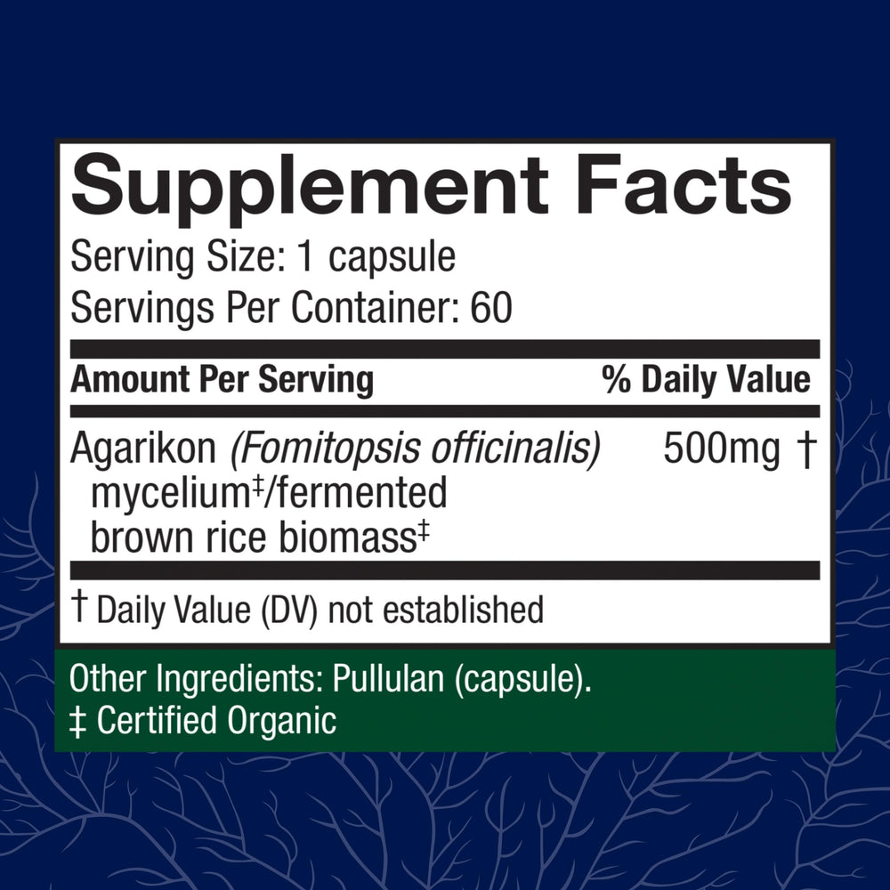 Host Defense Agarikon capsules bottle side view showing compact daily supplement