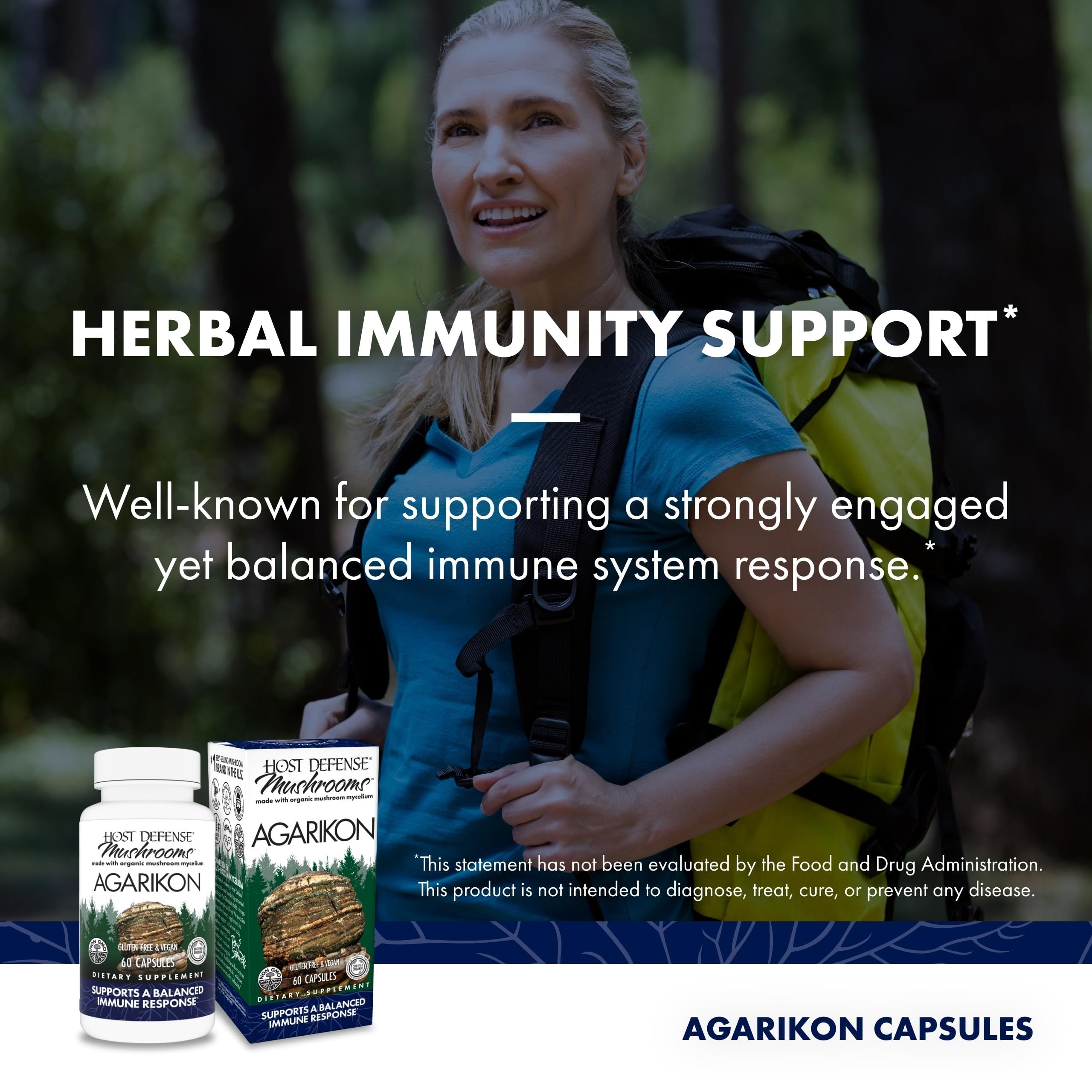 Host Defense Agarikon capsules with a glass of water for easy daily intake