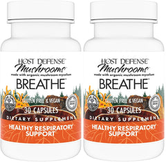 Host Defense Breathe capsules bottle, showcasing immune and respiratory support potential.
