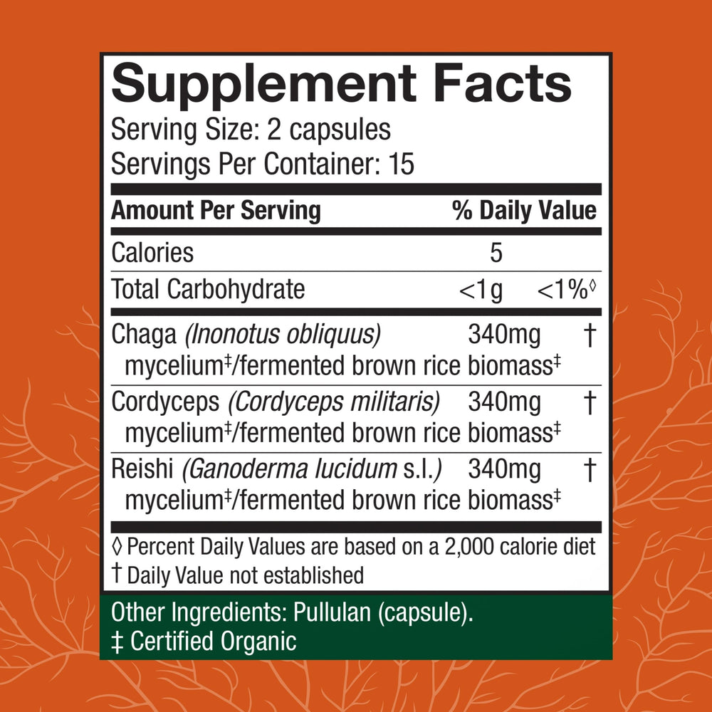 Host Defense Breathe capsules close-up, emphasizing Cordyceps, Reishi, and Chaga ingredients.