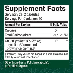 Host Defense Chaga capsules pills close-up highlighting a compact daily supplement.