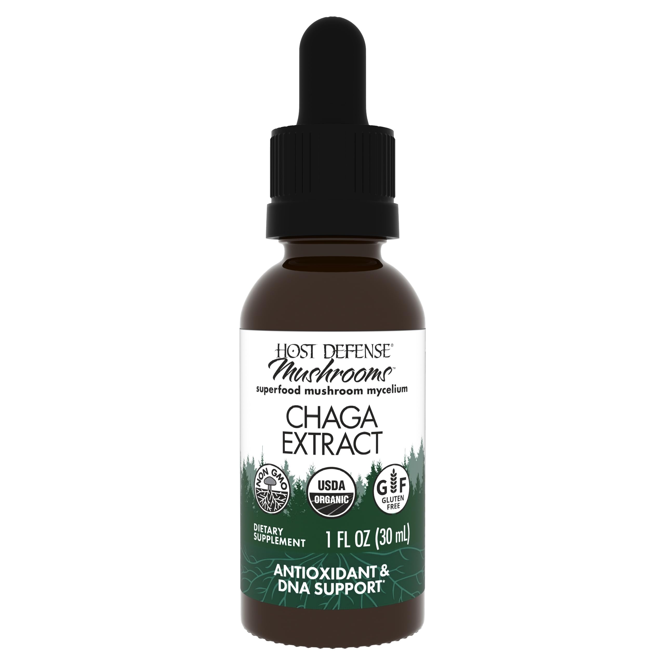 Host Defense Chaga Extract bottle front view for daily immune support.