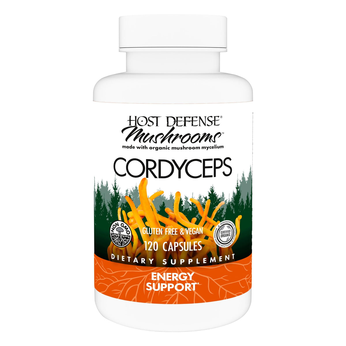 Host Defense Cordyceps bottle front showing immune support potential