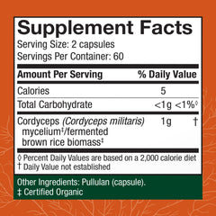 Host Defense Cordyceps capsules close-up emphasizes easy daily dosing
