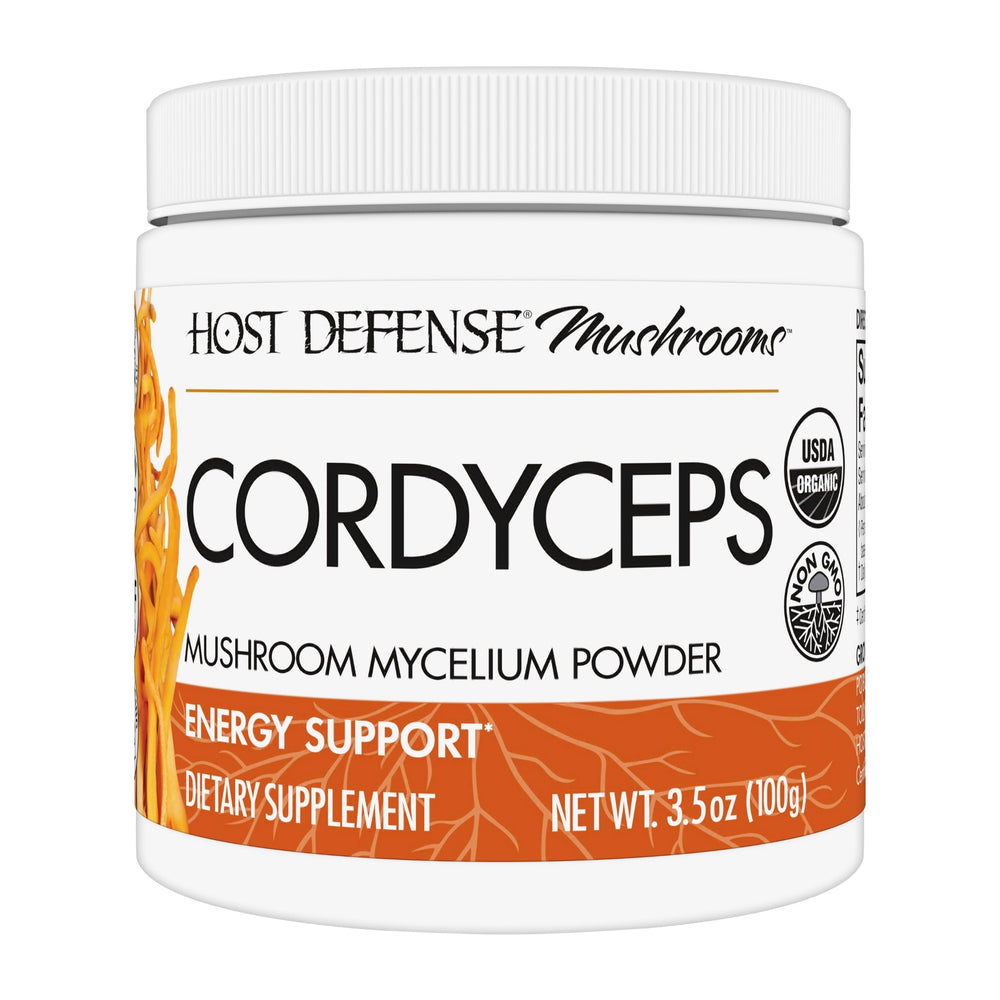 Host Defense Cordyceps powder bottle front showing immune support formula