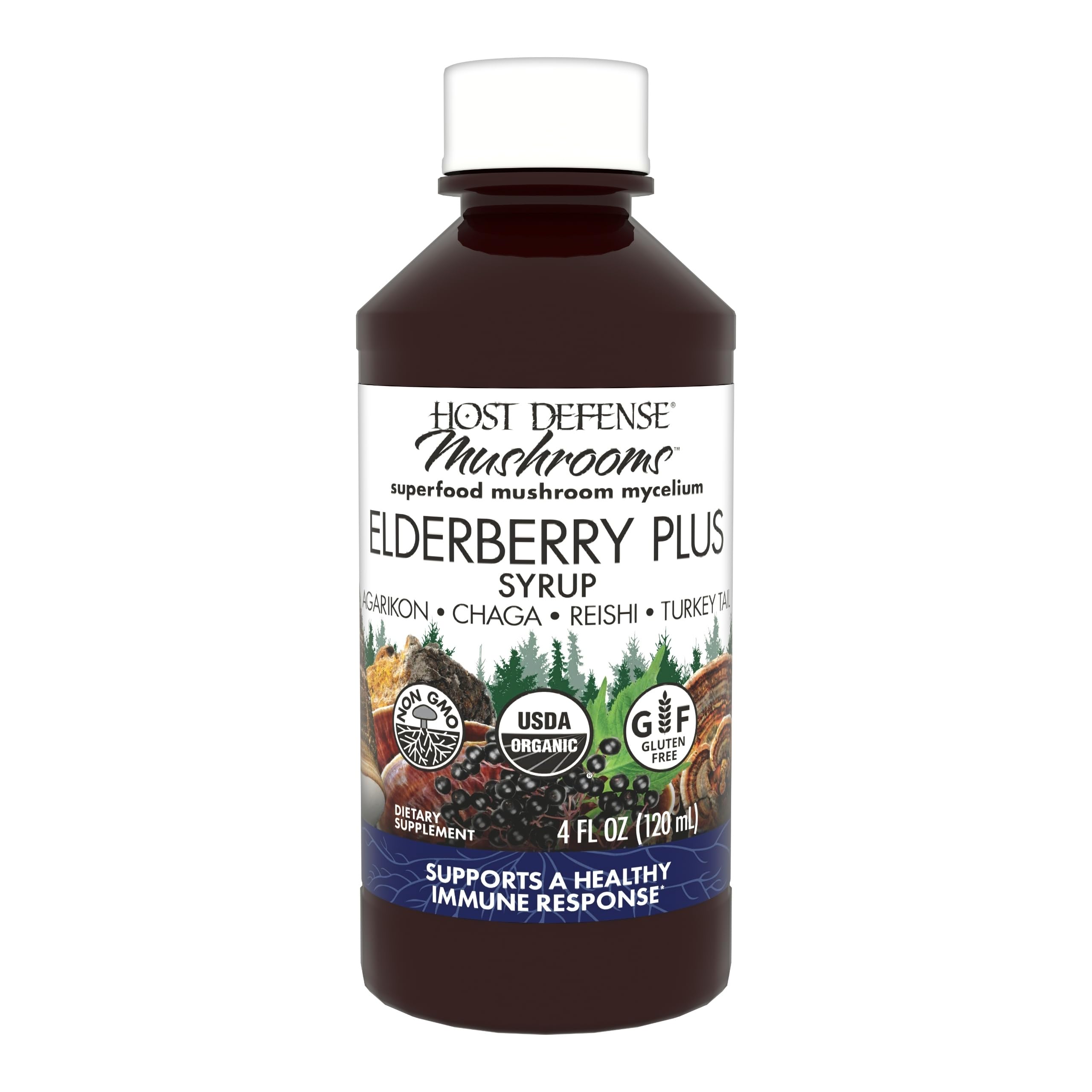 Host Defense Elderberry Plus bottle pour for immune support and everyday wellness.