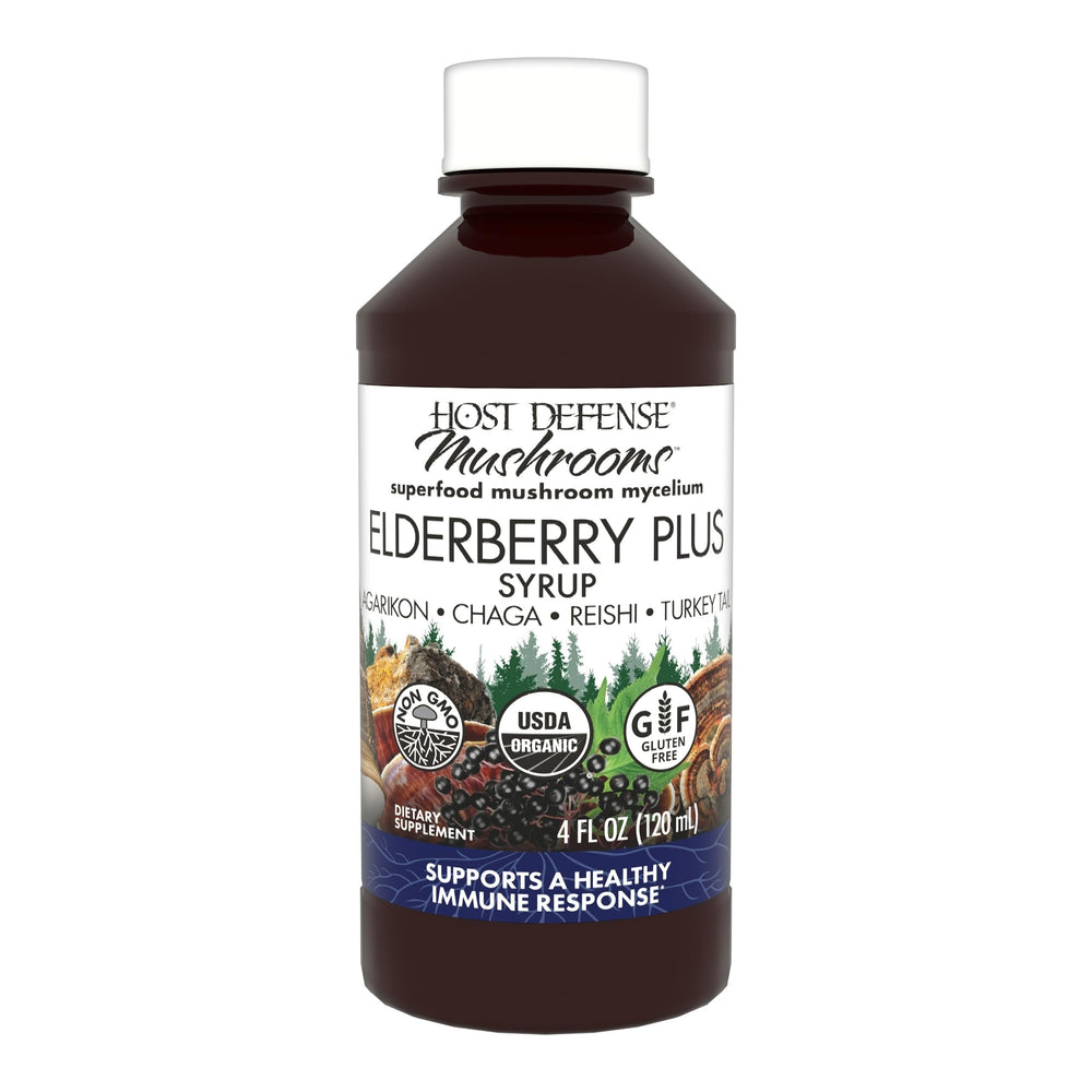 Host Defense Elderberry Plus bottle pour for immune support and everyday wellness.