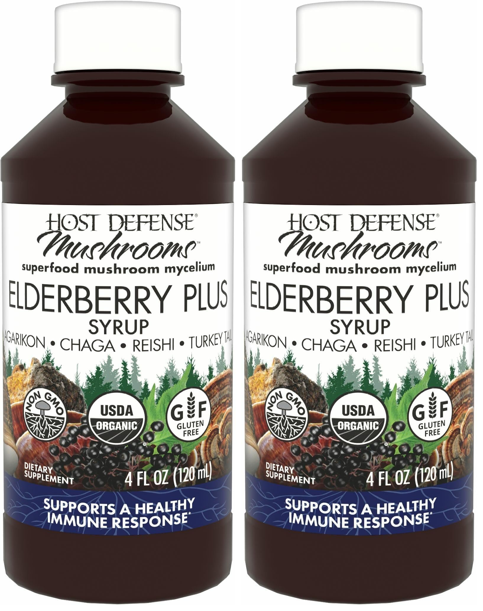 Host Defense Elderberry Plus Syrup bottle front for daily immune support.