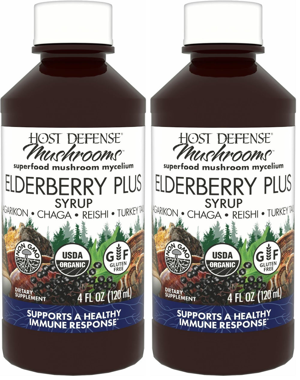Host Defense Elderberry Plus Syrup bottle front for daily immune support.