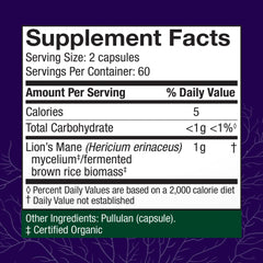 Host Defense Lions Mane bottle label highlighting daily use.