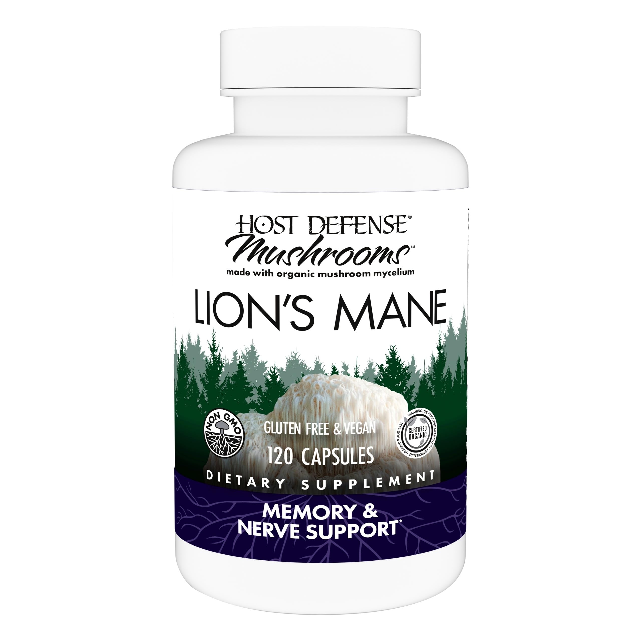 Host Defense Lions Mane capsules for brain support and focus.