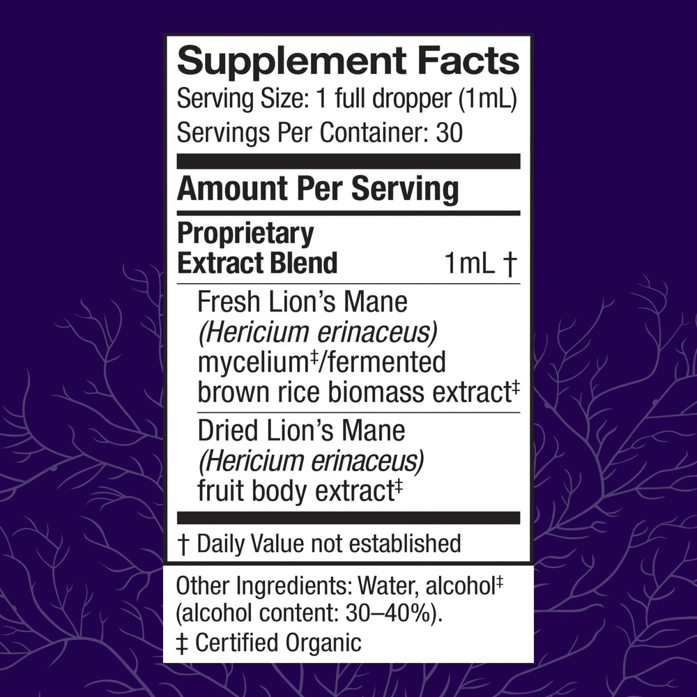 Host Defense Lion's Mane dropper pouring a daily focus dose.