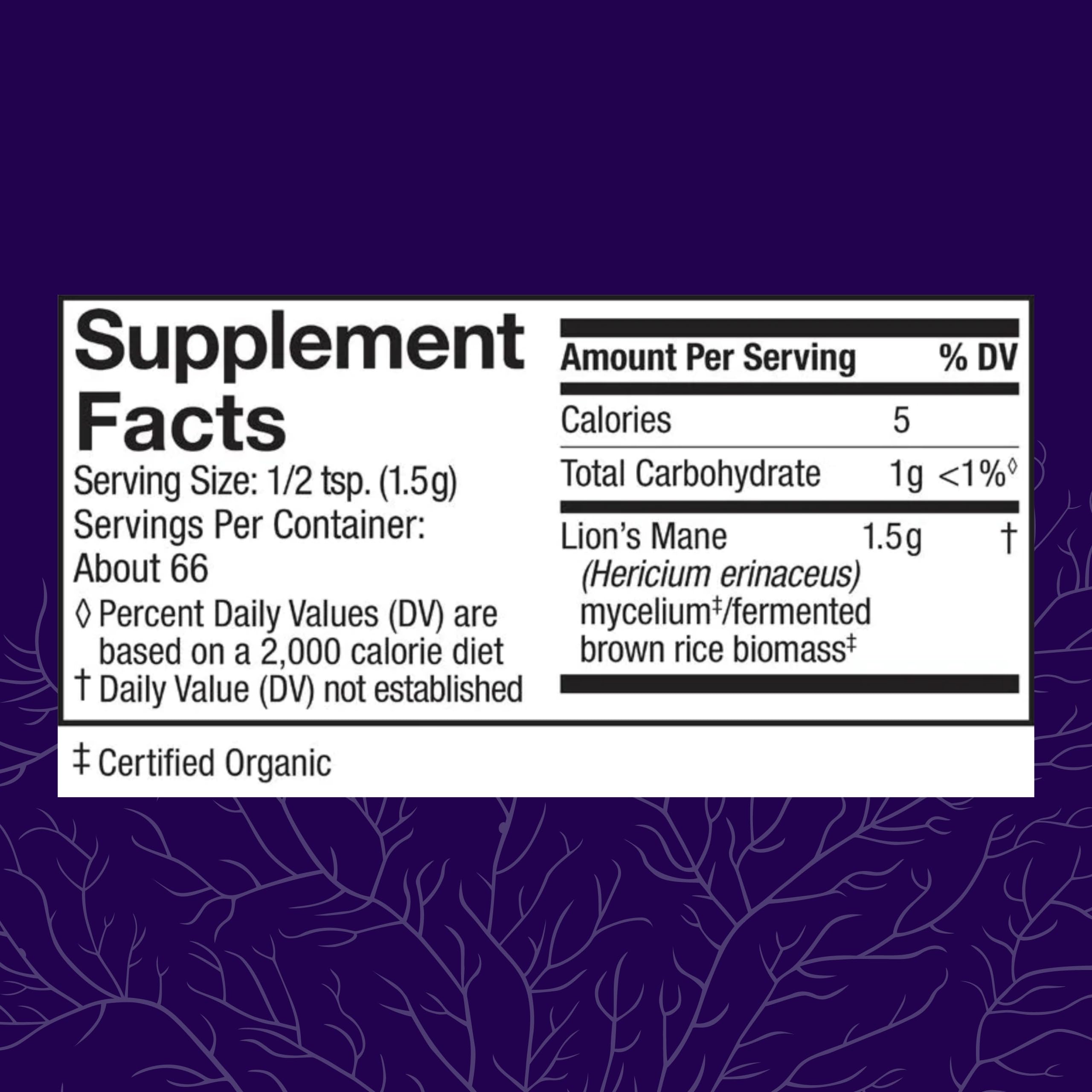 Host Defense Lion's Mane bottle side view highlighting US grown organic mycelium for focus