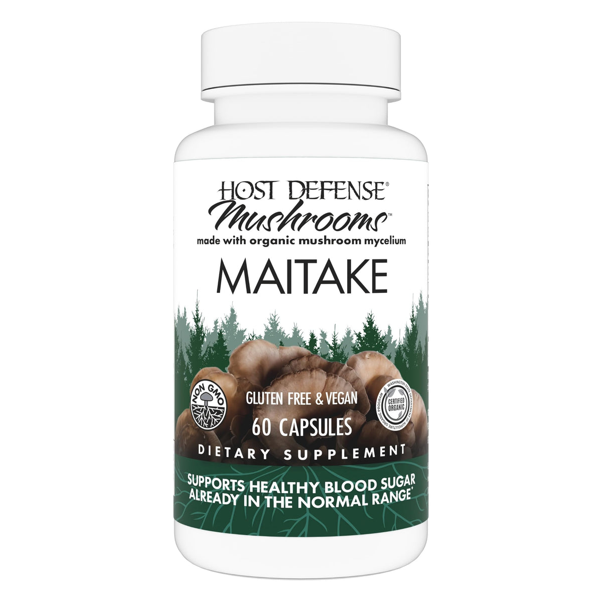 Host Defense Maitake Capsules bottle for daily immune support.