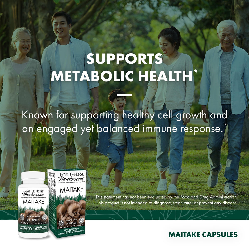 Ingredients panel on Host Defense Maitake Capsules for informed use.
