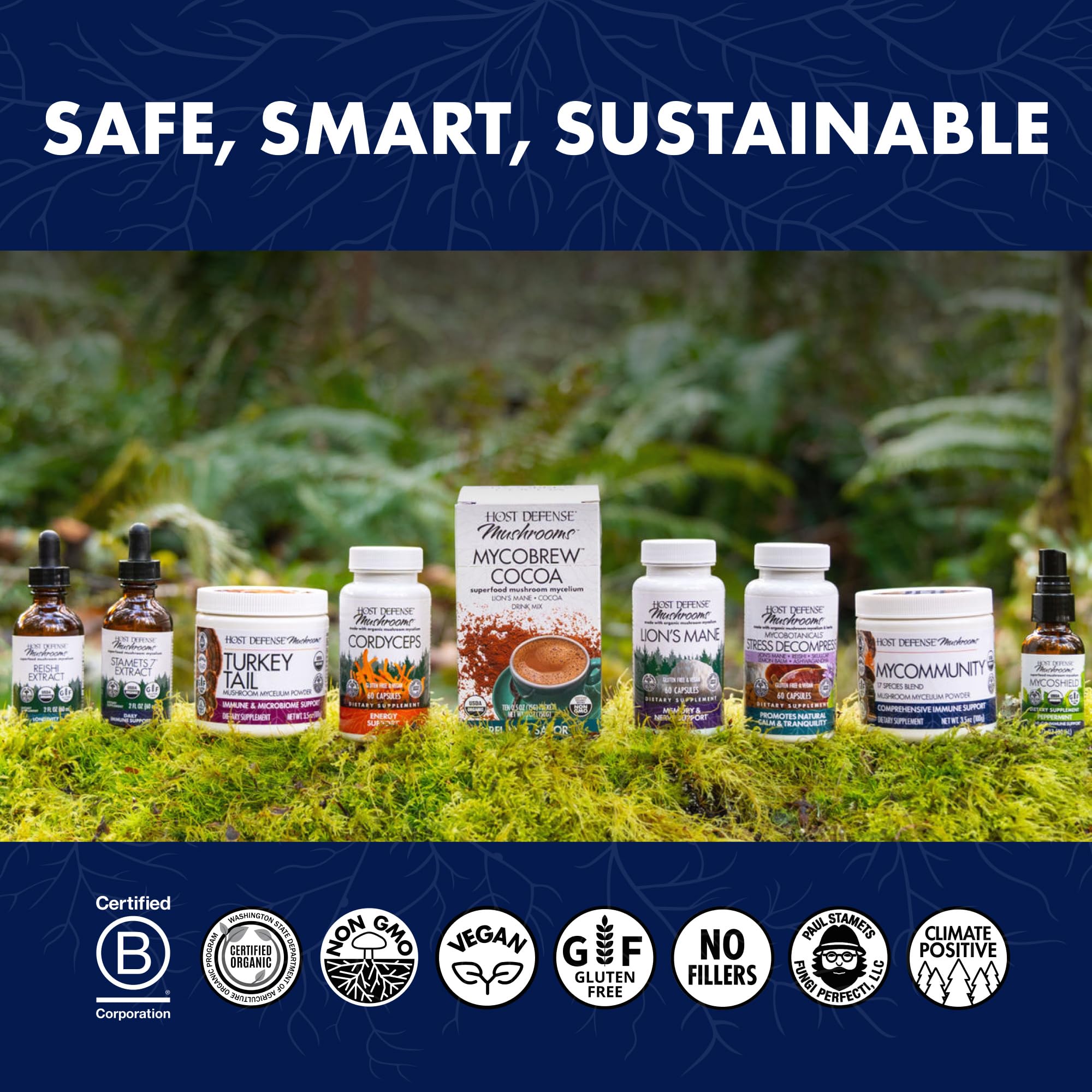 Host Defense Lions Mane bottle back panel outlines dosage guidance.