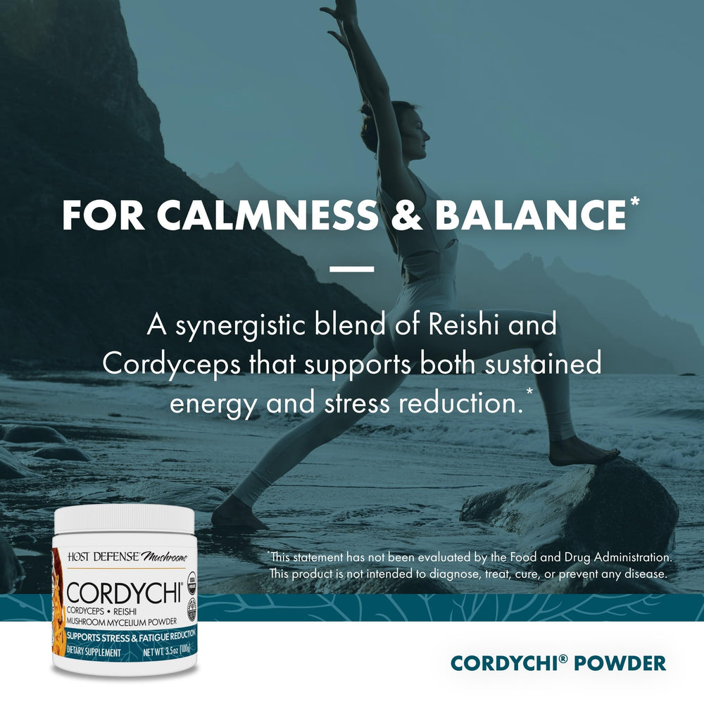 Reishi and Cordyceps imagery indicating energy and relaxation benefits.