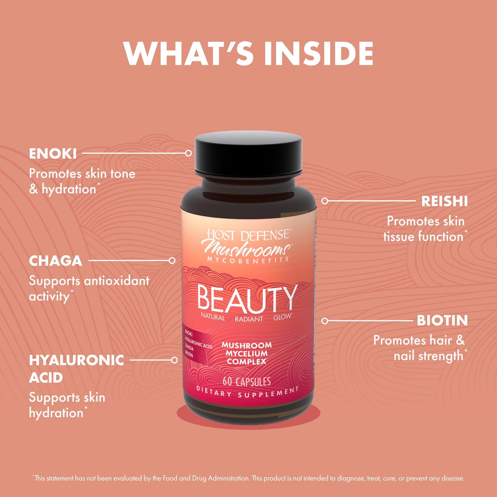 Visual of hair and skin benefits from MycoBenefits beauty supplement.