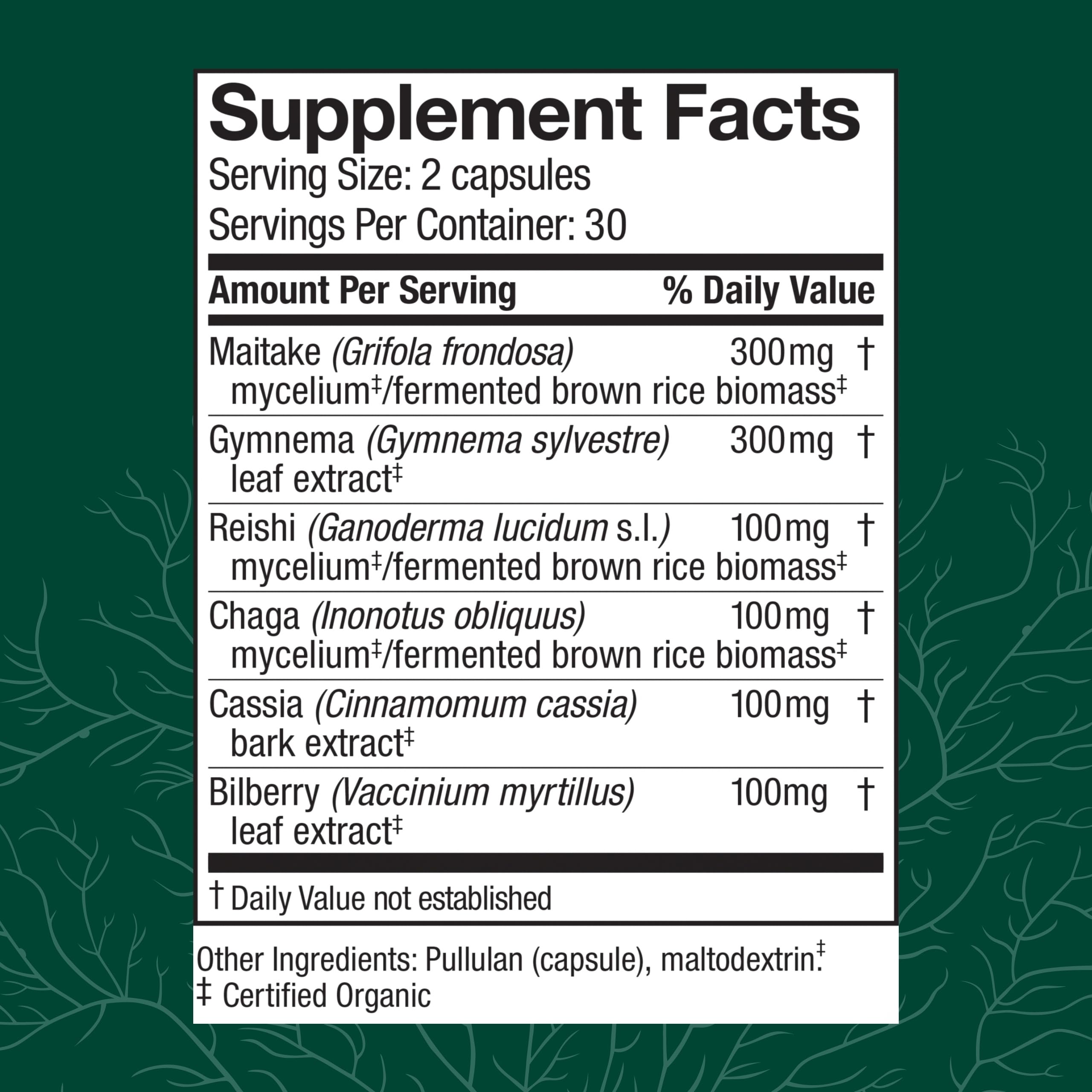 Host Defense MycoBotanicals capsules close-up showing organic, gluten-free formula grown in the USA.