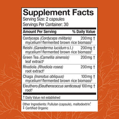 Host Defense MycoBotanicals Energy capsules being poured for easy daily use.