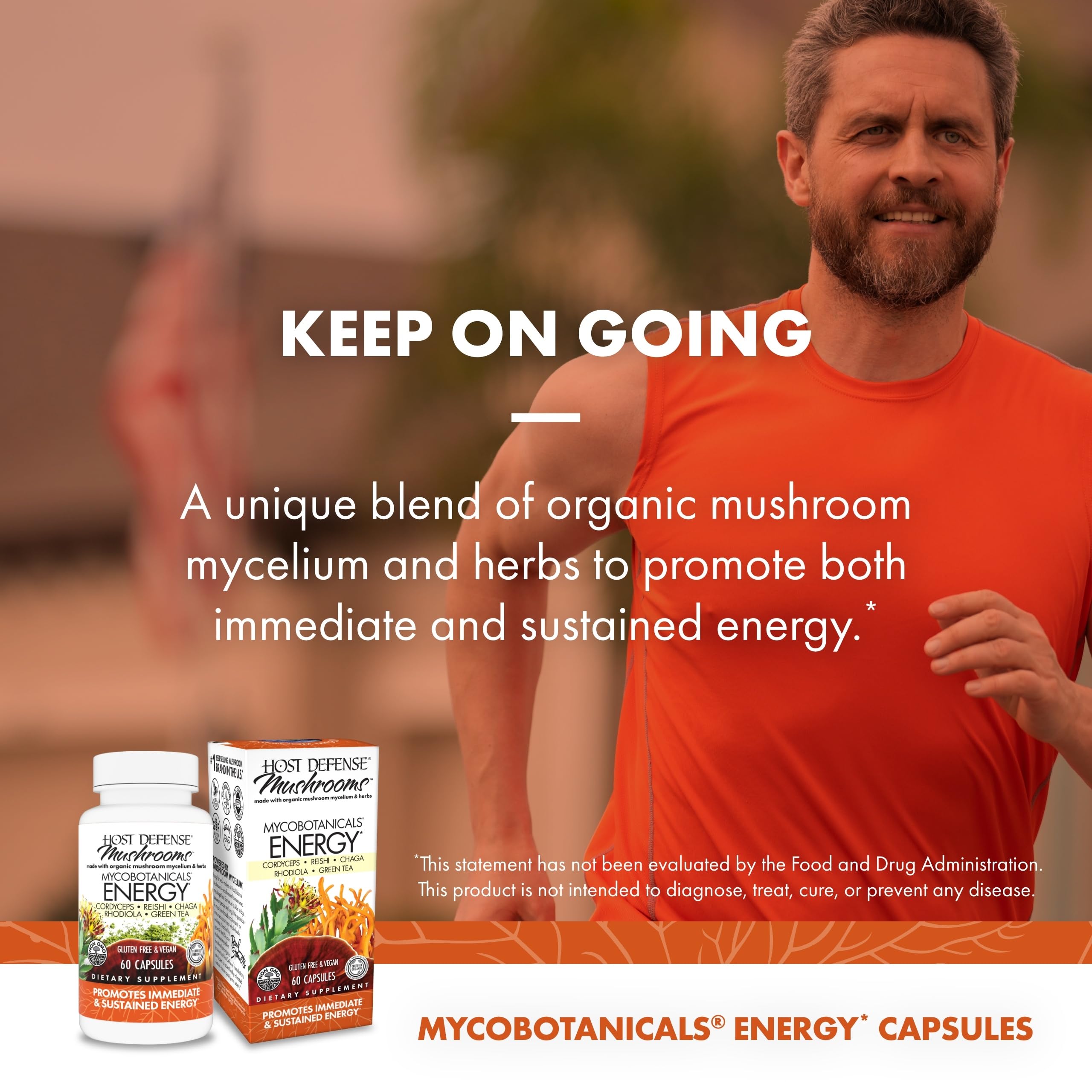 Host Defense MycoBotanicals packaging shows USA-grown organic quality.