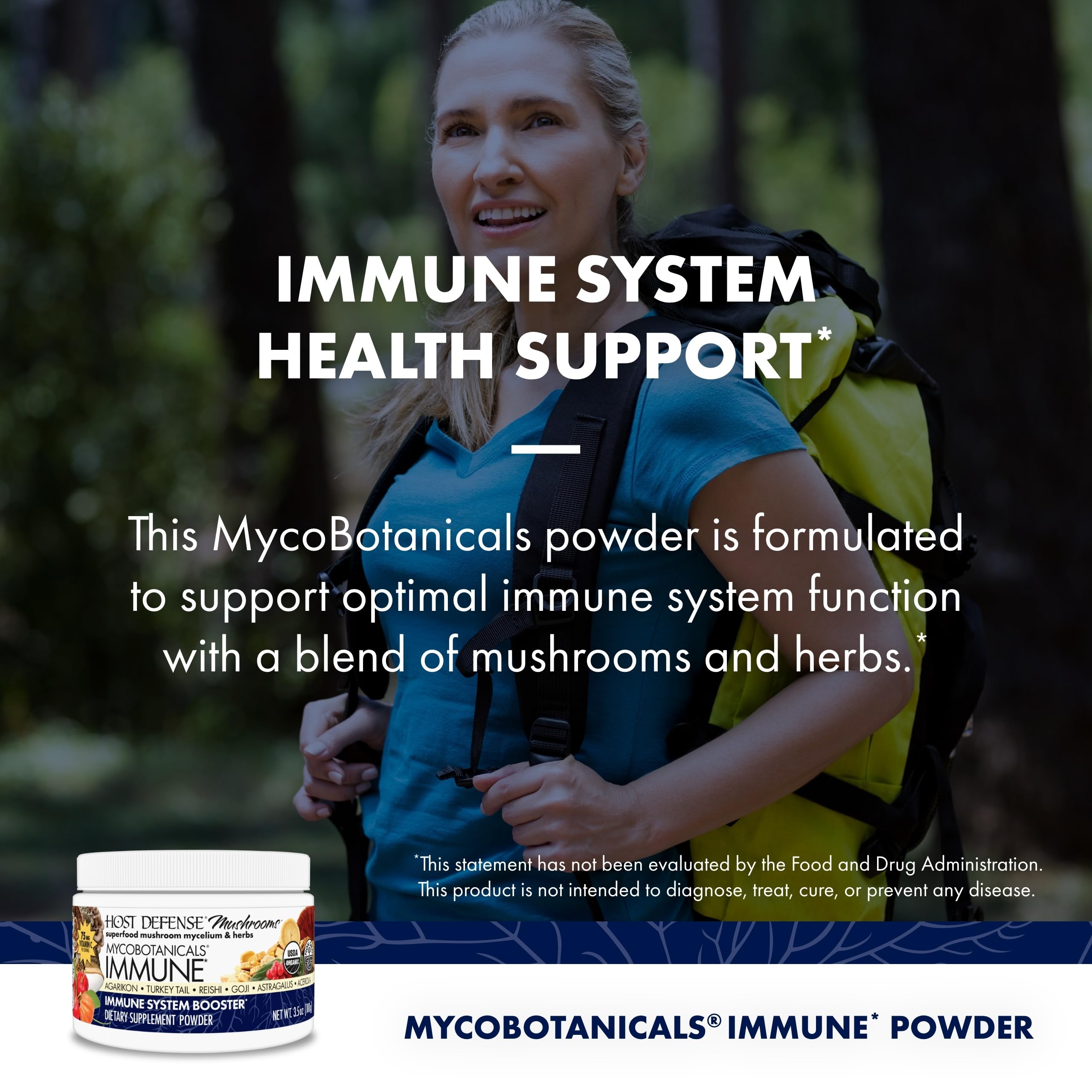 Host Defense MycoBotanicals organic brown rice substrate note emphasizes production