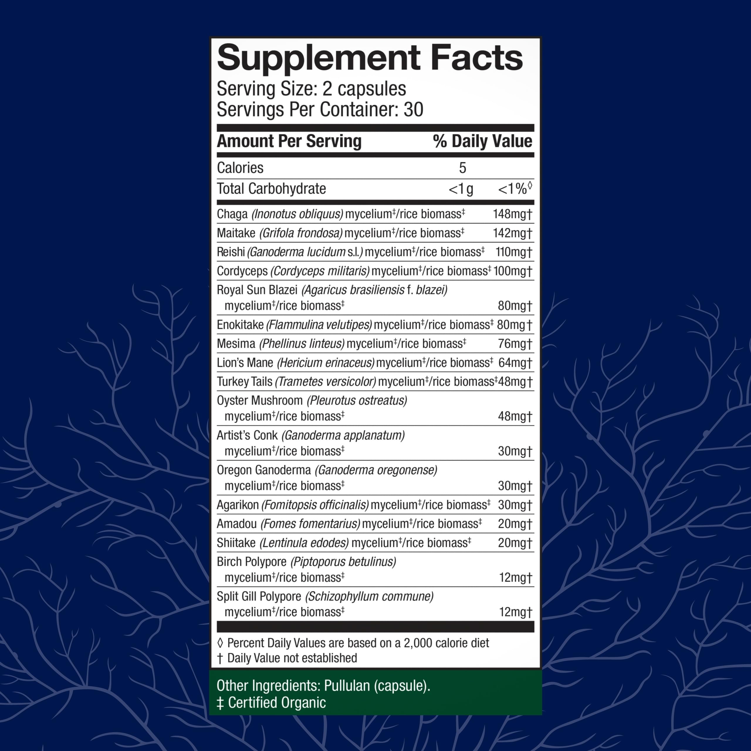 Close-up of Host Defense MyCommunity capsules, smooth vegan capsules for everyday wellness.